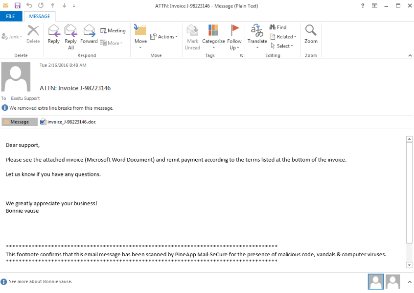 A spam mail containing an infected Word file. Source : pulsetheworld.com